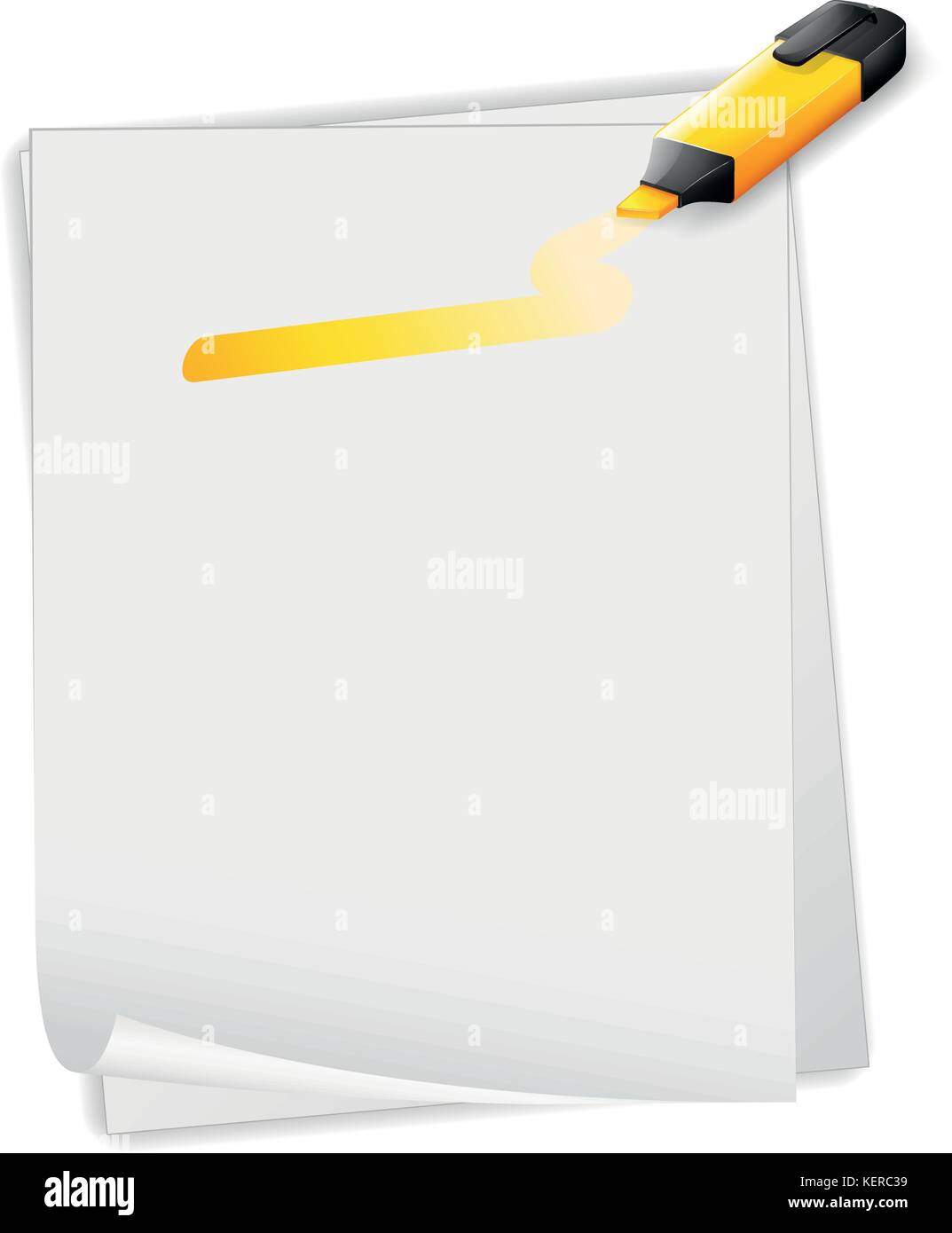 Illustration of an empty paper with an orange highlighter on a white background Stock Vector