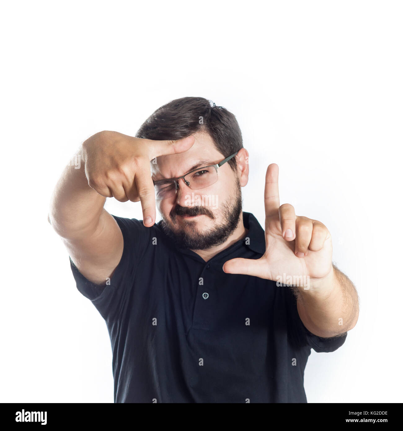 30 years old caucasian man hold his hand in Frame or Border shape hand Stock Photo