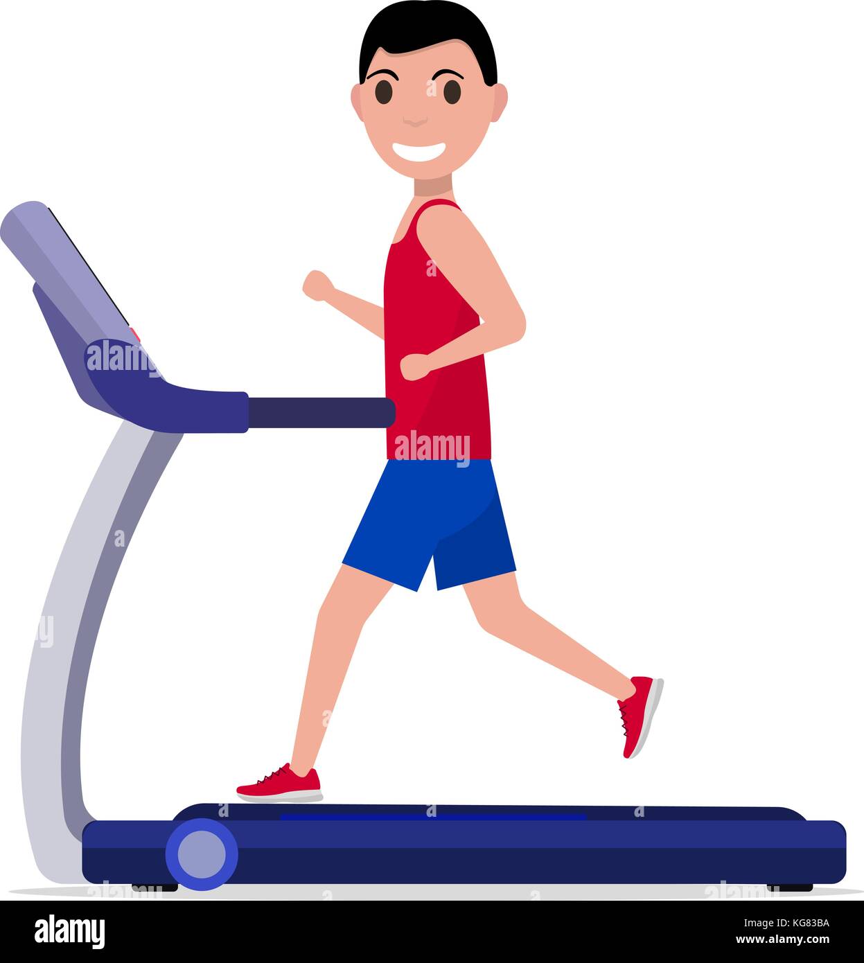 Vector cartoon boy, man running on a treadmill Stock Vector