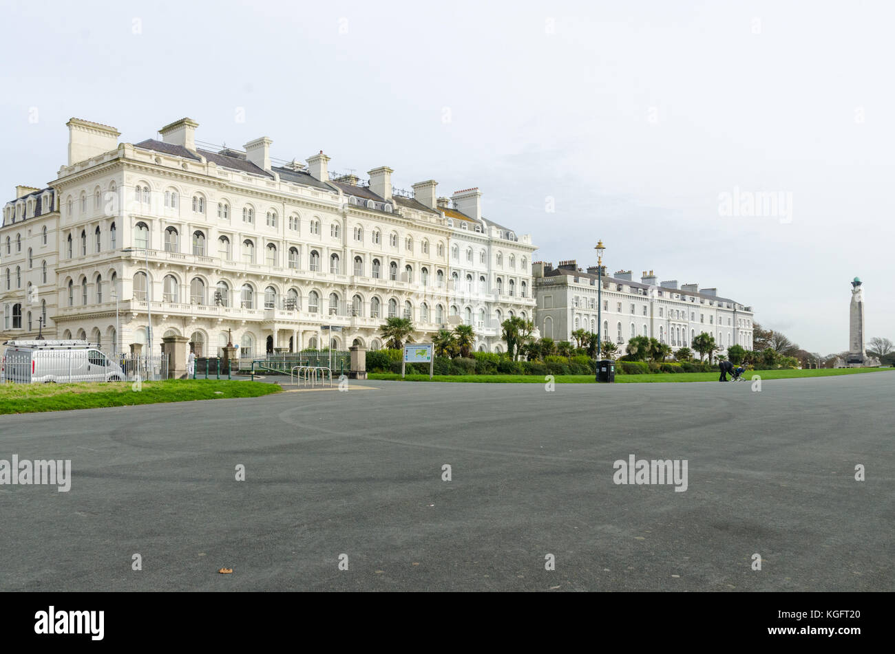 Row of grand victorian terraced houses in Elliot Terrace overlooking The Hoe in Plymouth, UK Stock Photo