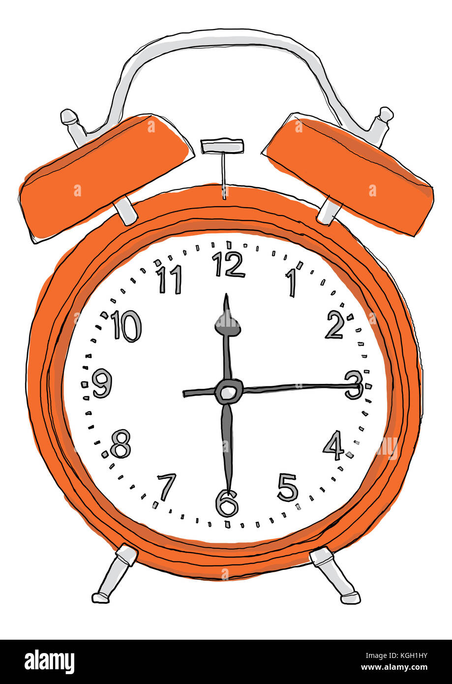 Vintage  Alarm Clock.Table Clock hand drawn art vector cute illustration Stock Photo