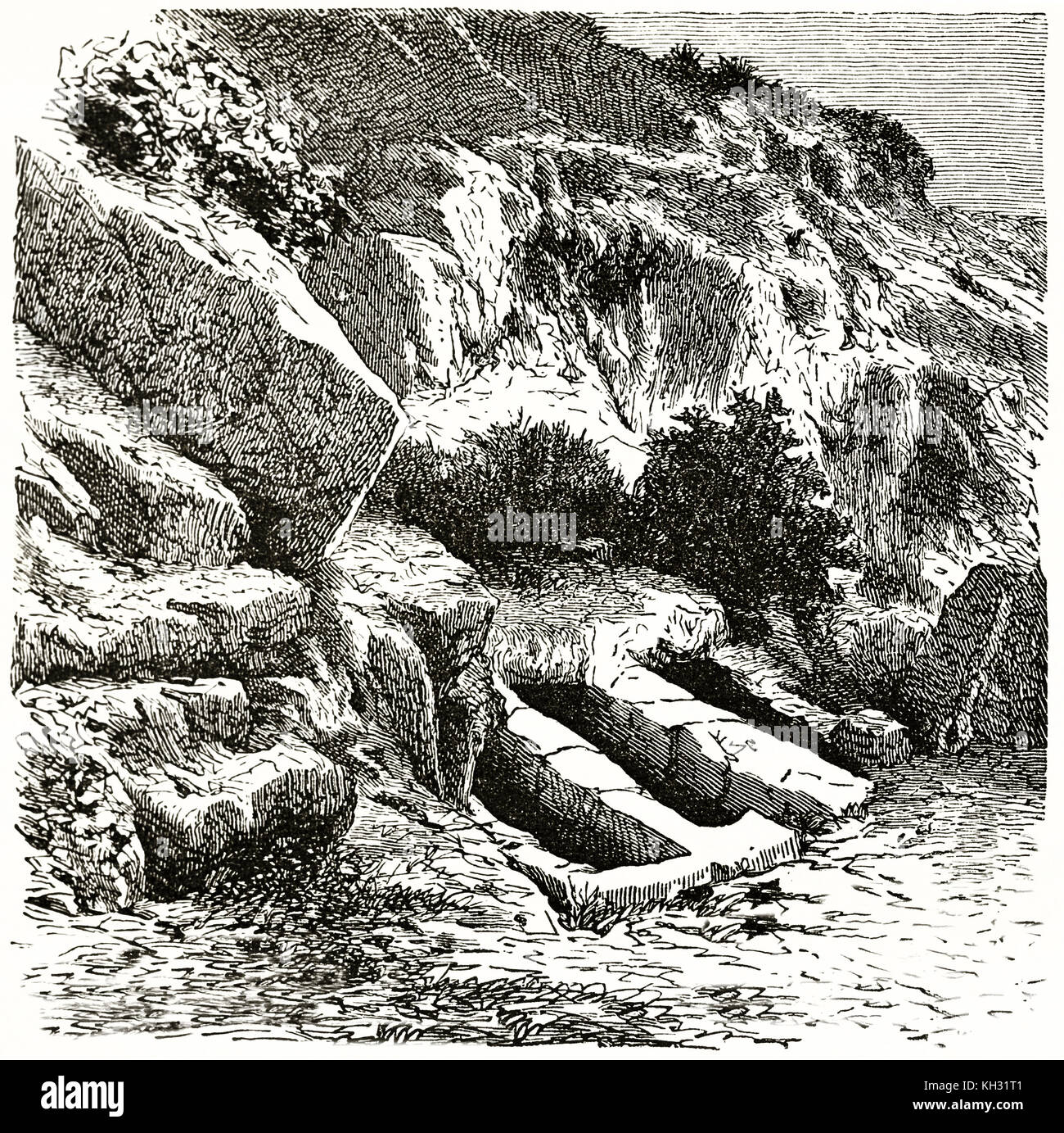 Old view of tombs near Djebel, Syria. By De Bar after Lockroy, publ. on le Tour du Monde, Paris, 1863 Stock Photo