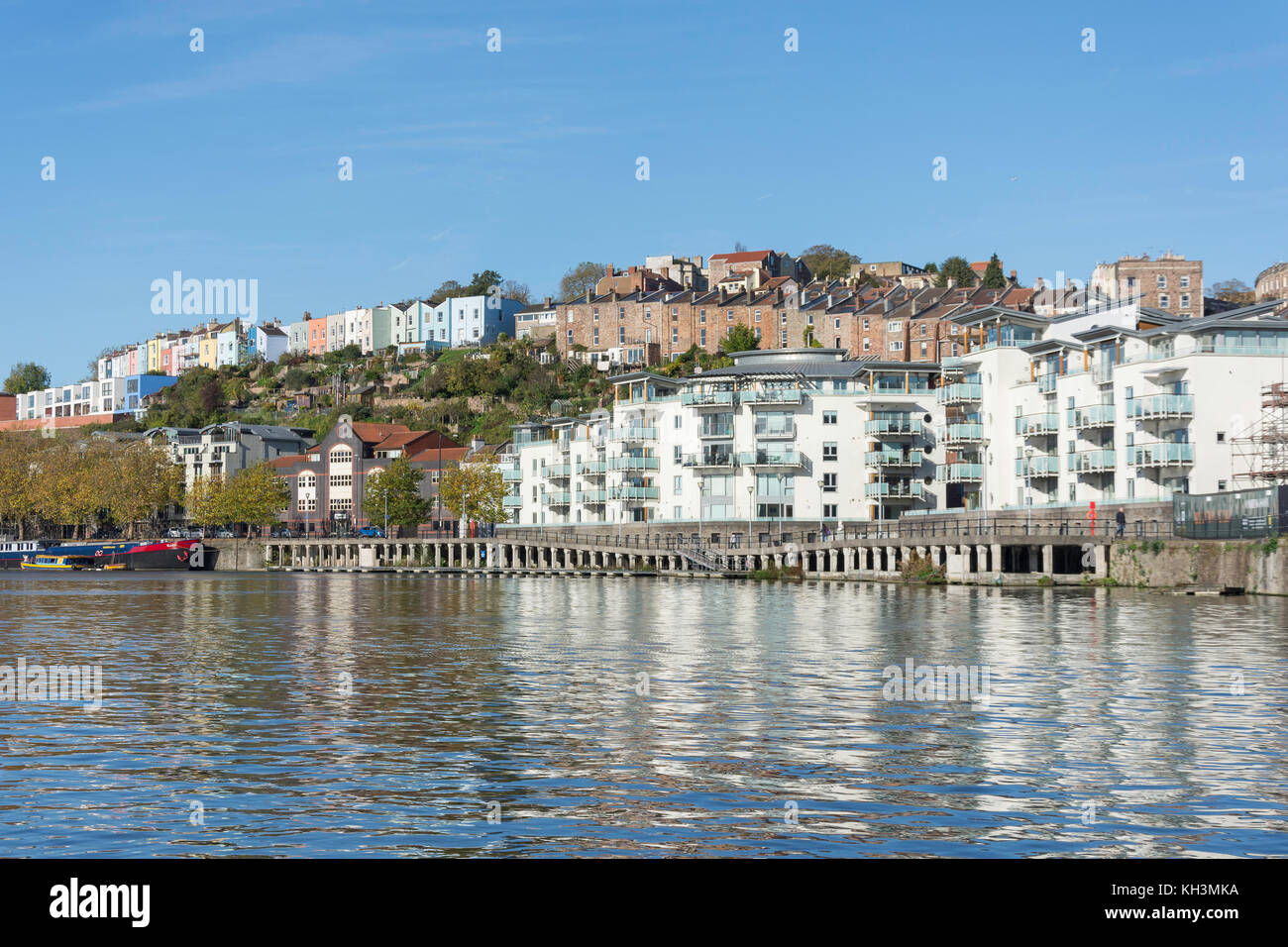 Riverside apartments and houses, Floating Harbour, Harbourside, Bristol, England, United Kingdom Stock Photo