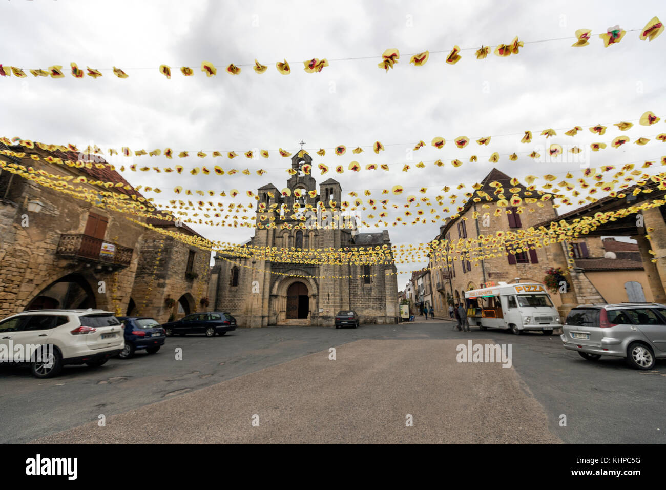 Market covered in the La Place de la Halle in  Villefranche-du-Périgord village in the Dordogne department in Nouvelle-Aquitaine Stock Photo