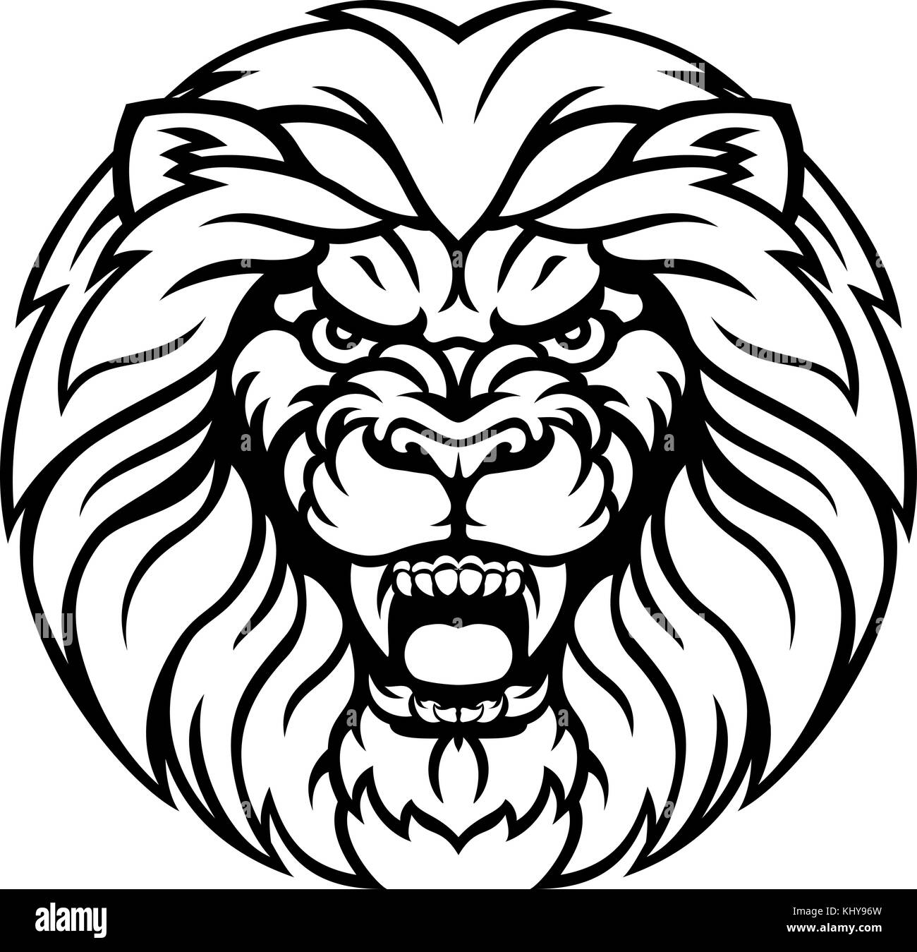 Lion Sports Mascot Angry Face Stock Vector