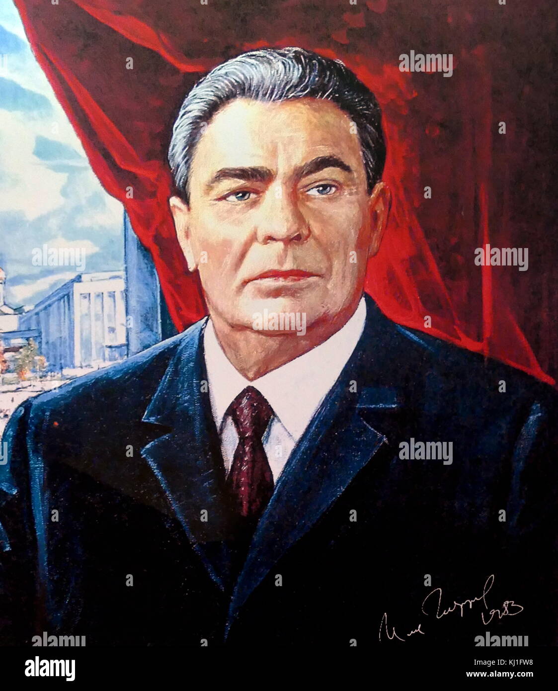 Leonid Ilyich Brezhnev (1906 – 1982). Brezhnev was the General Secretary of the Central Committee of the Communist Party of the Soviet Union (CPSU), presiding over the country from 1964 until his death in 1982. Stock Photo