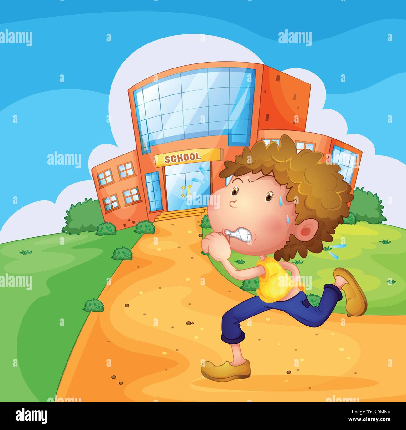 Illustration of a sweaty young boy running Stock Vector