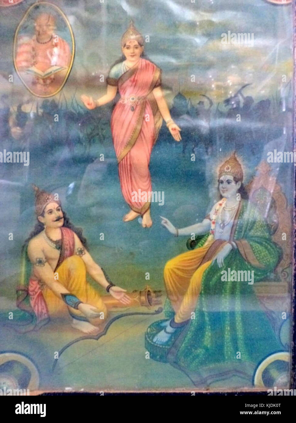 Antique Old Ravi Varma Hindu God Krishna With Arjuna Mahabharata ...