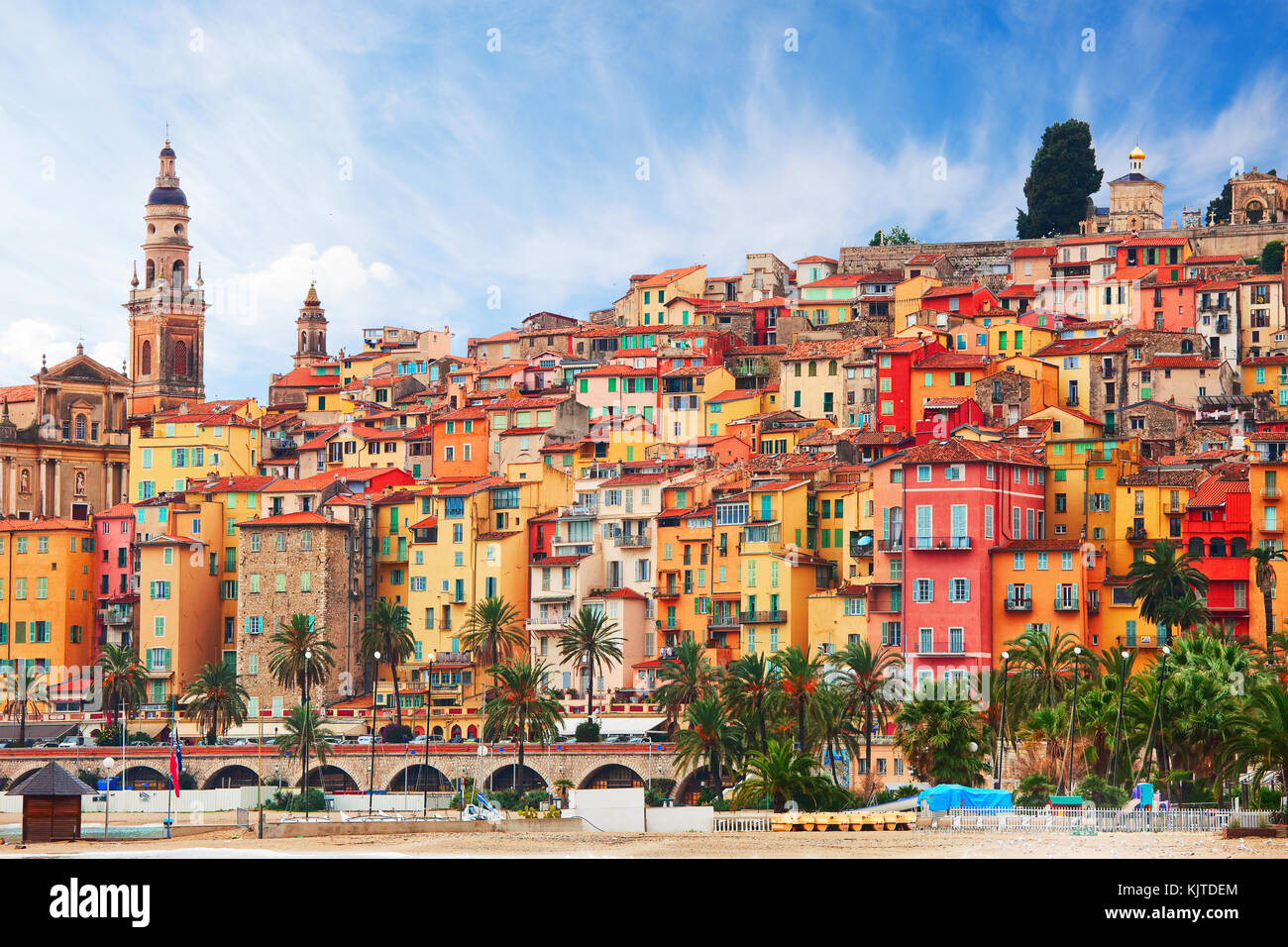 View on old part of Menton, Provence-Alpes-Cote d'Azur,  France. Stock Photo