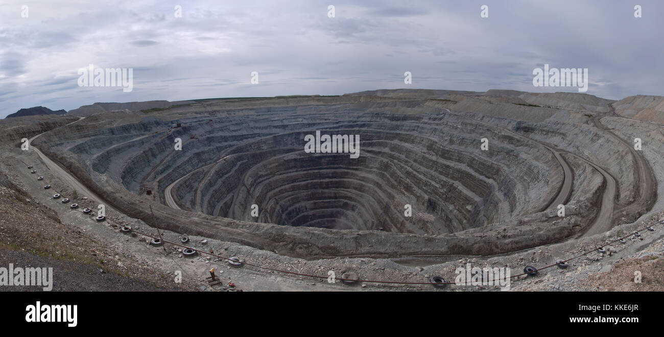 Aerial panoramic view to open diamond mine Stock Photo