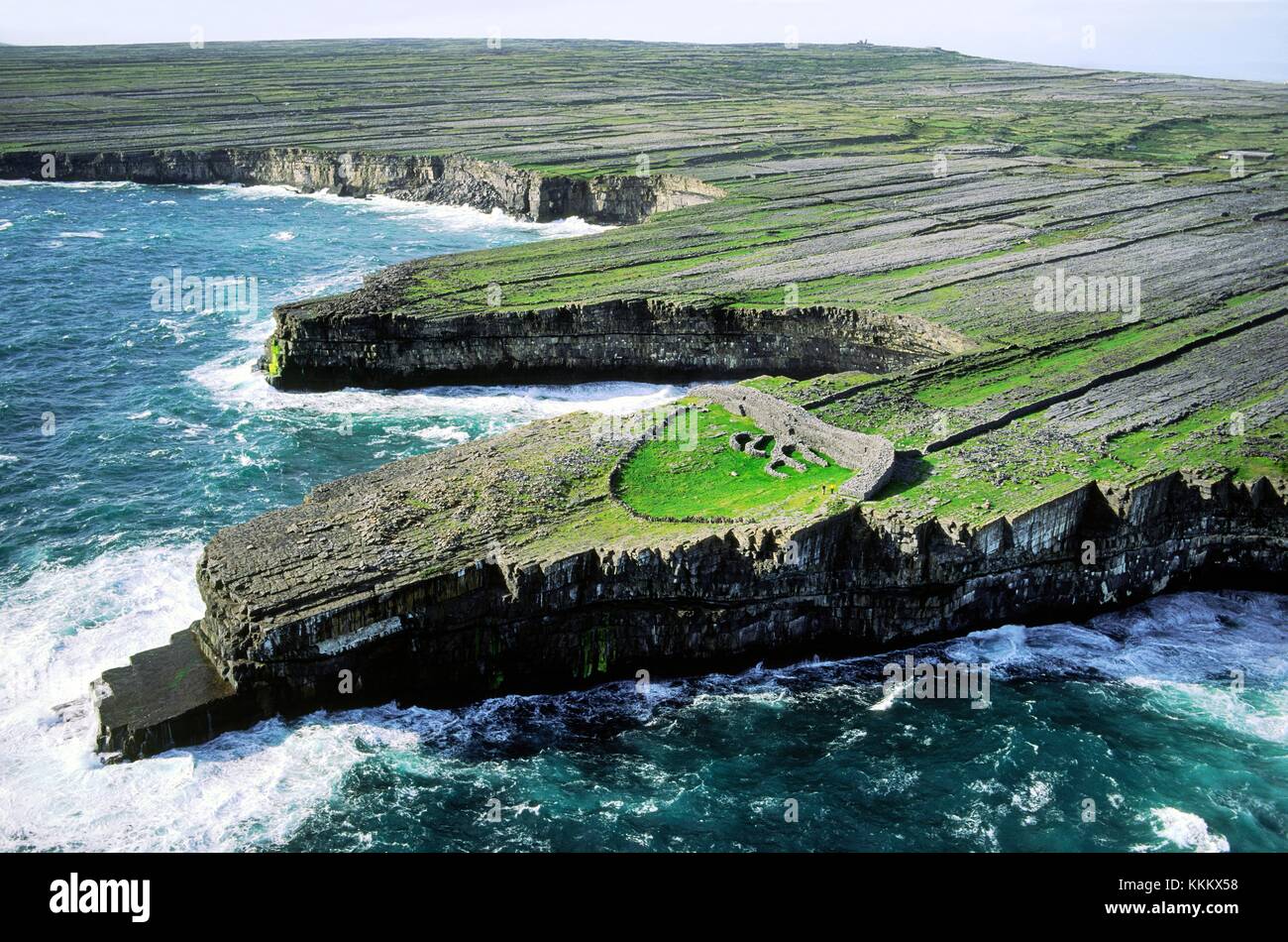 Dun Duchathair ancient Celtic stone fort on limestone cliffs of Inishmore, largest of the Aran Islands, County Galway, Ireland. Stock Photo