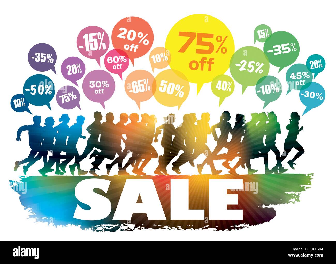 Sale. Crowd of running customers. People are running for Black Friday's sale. Stock Vector