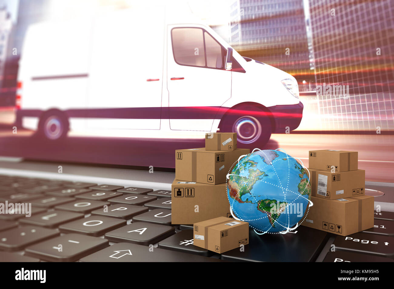 On line shipment. 3D Rendering Stock Photo