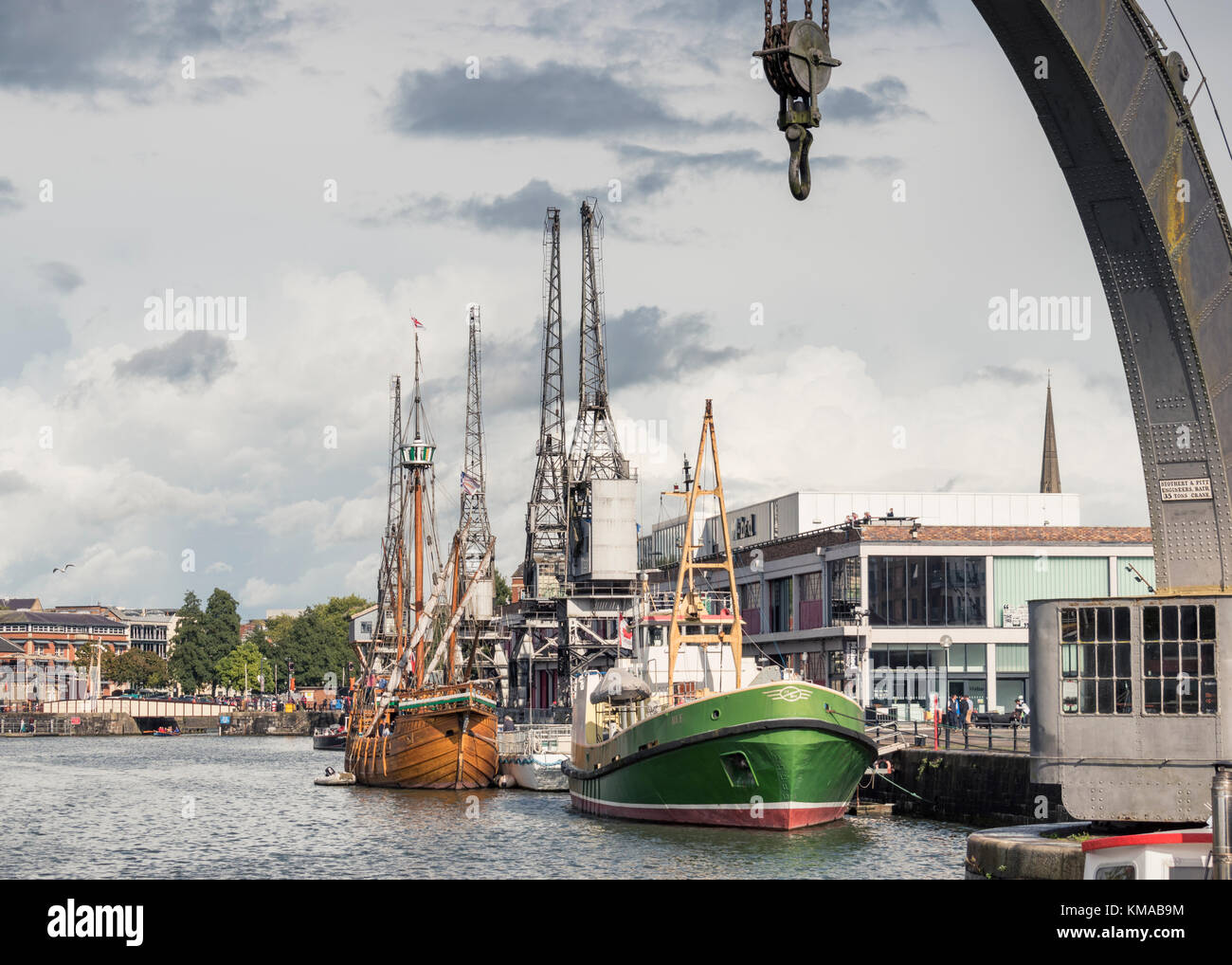 Historic boats moored in Bristol's historic Floating Harbour outside the MShed museum. Stock Photo