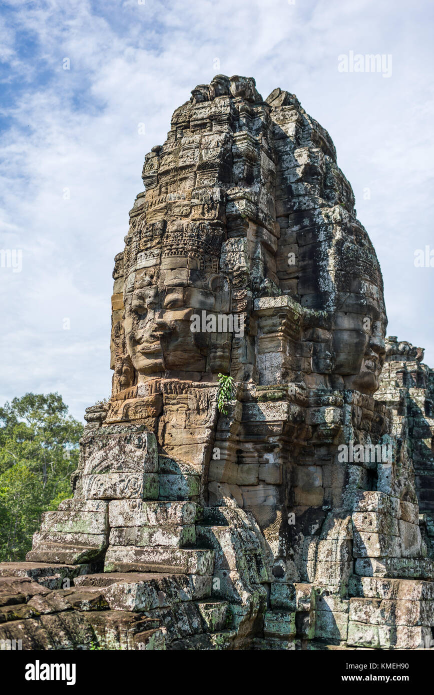 Siem Reap, Cambodia, 13 Nov 2015: Intricate stone carvings of King Jayavarman VII. Stock Photo