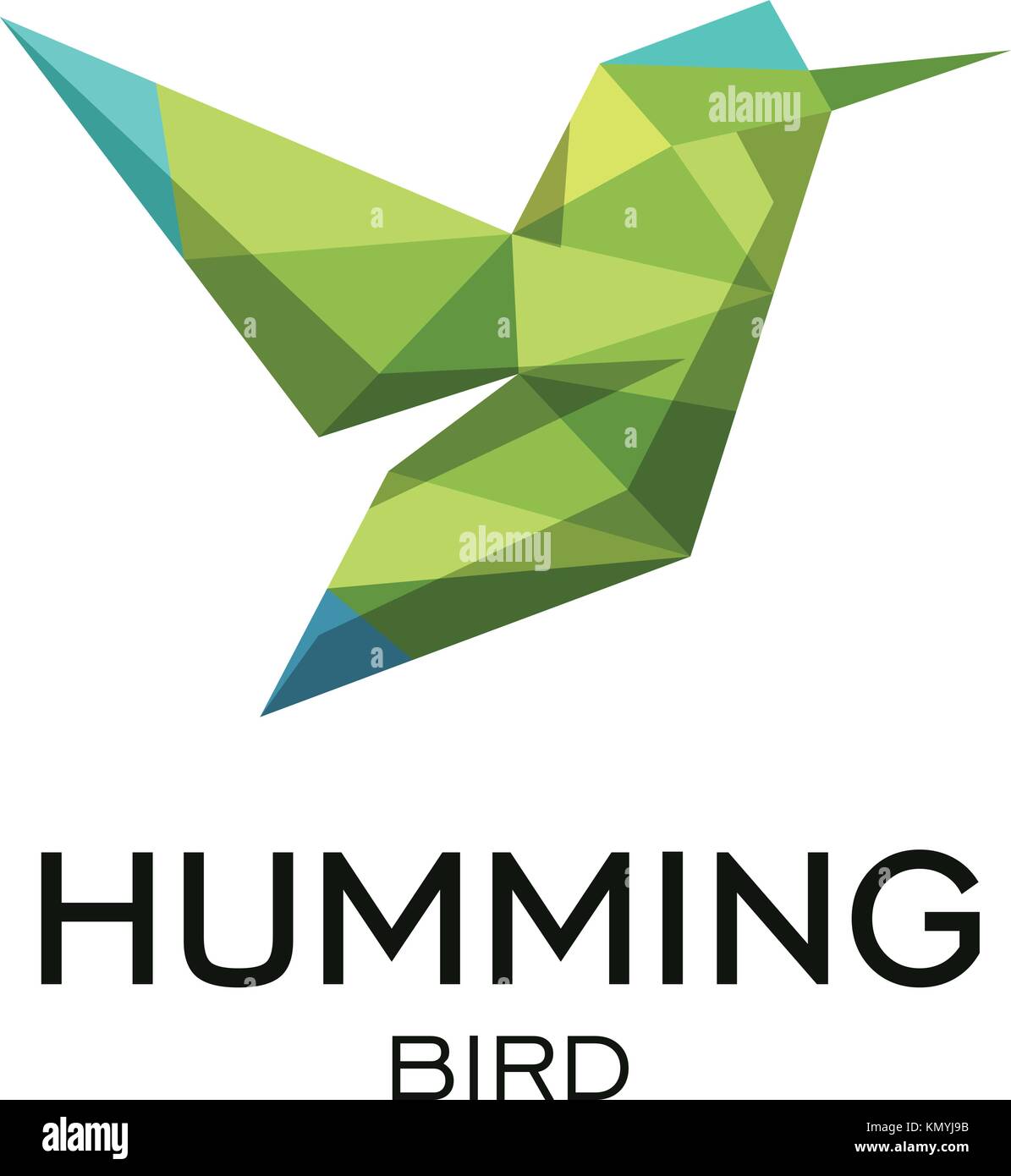 Hummig bird geometrical sign, calibri abstract polygonal vector logo template. Origami green color low poly wild animal icon. Stock Vector