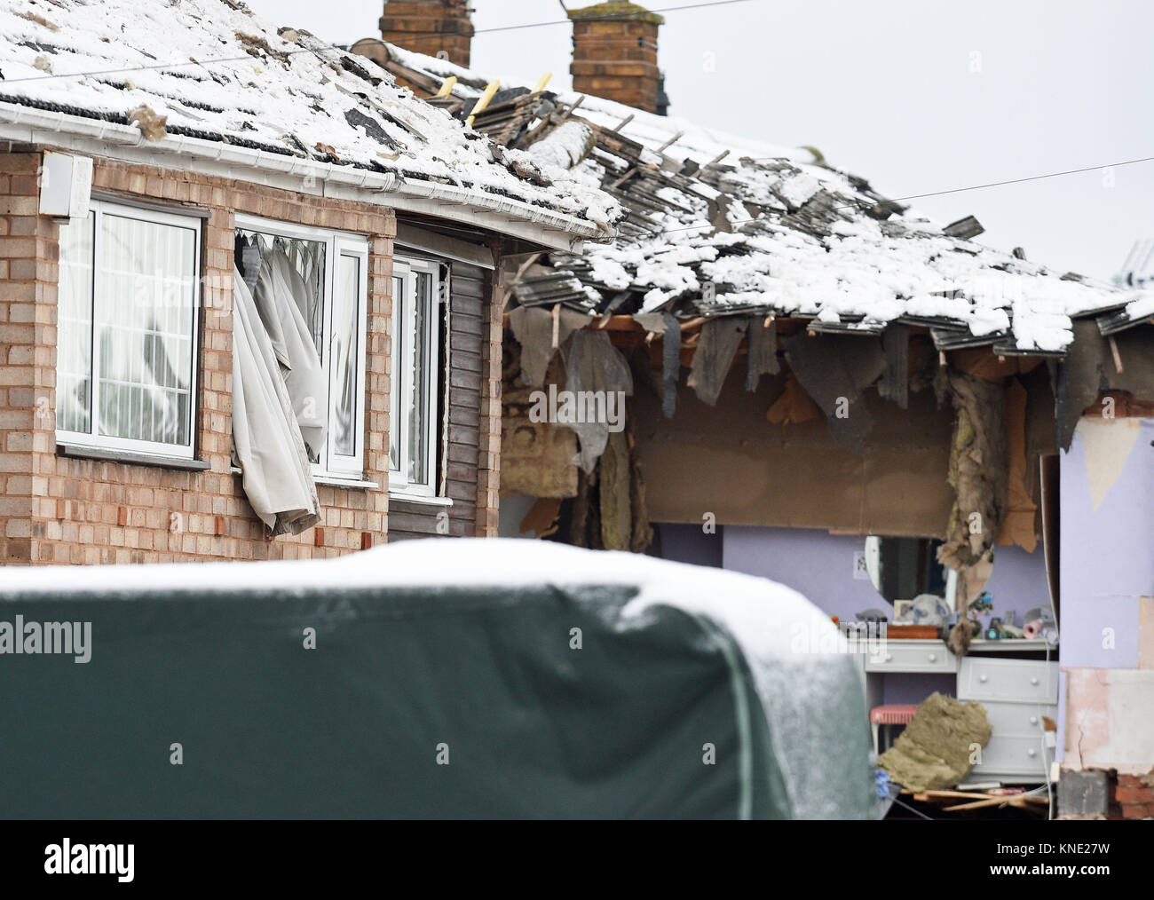 The scene in Allington Drive, Leicester, where two people were hurt after a large explosion at a house. Stock Photo