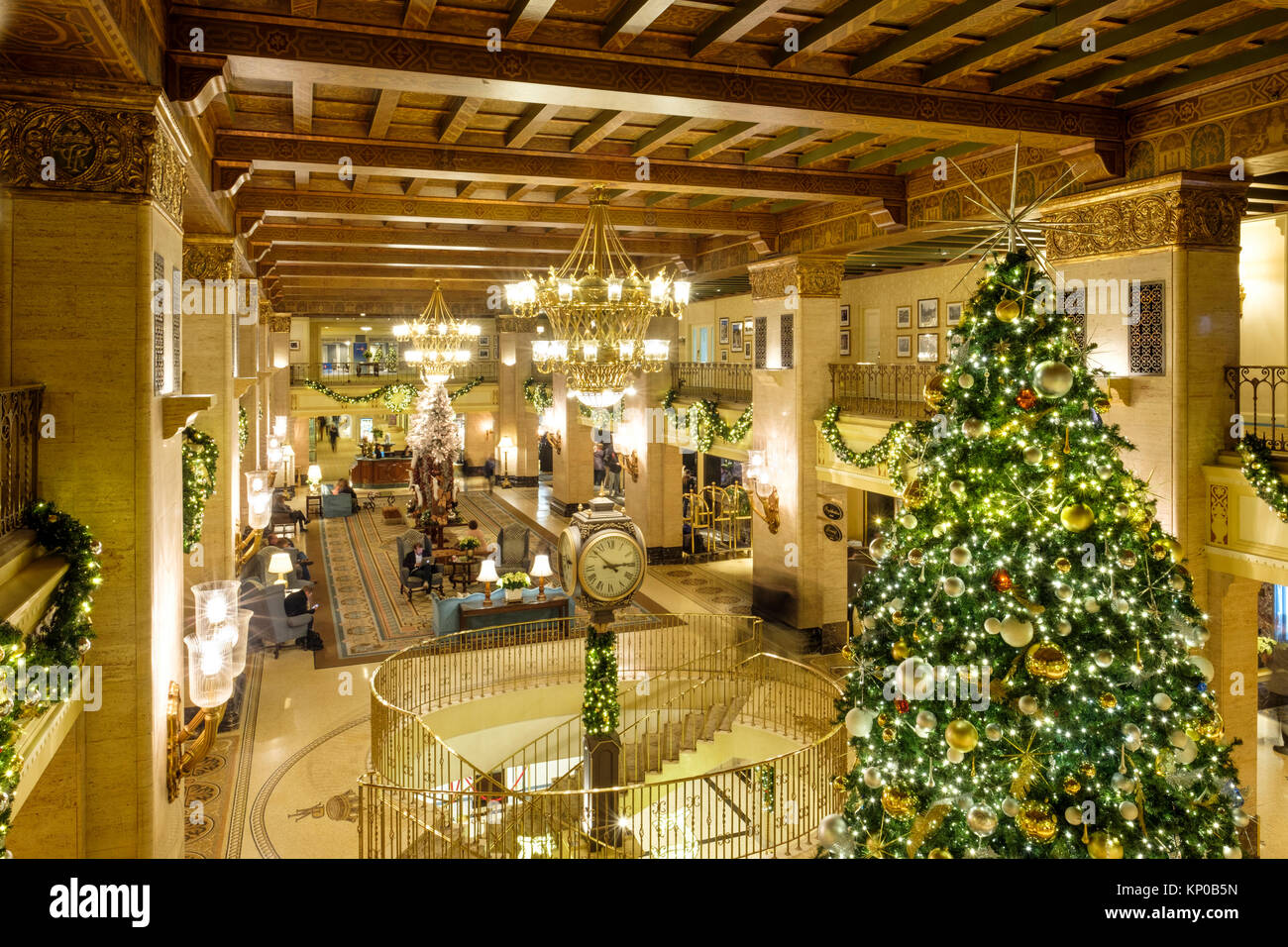 Fairmont Royal York Toronto, guests in the hotel lobby during Christmas season holidays, downtown Toronto, Ontario, Canada. Stock Photo