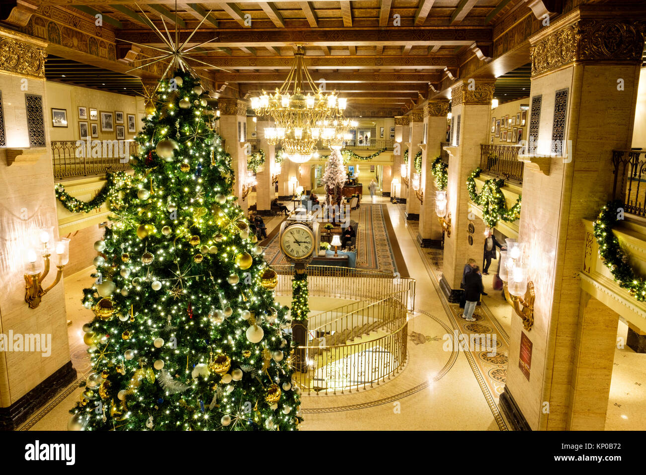 Fairmont Royal York Toronto, guests in the hotel lobby during Christmas season holidays, downtown Toronto, Ontario, Canada. Stock Photo