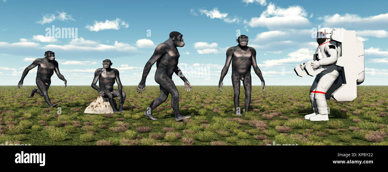 Homo Habilis and Astronaut Stock Photo