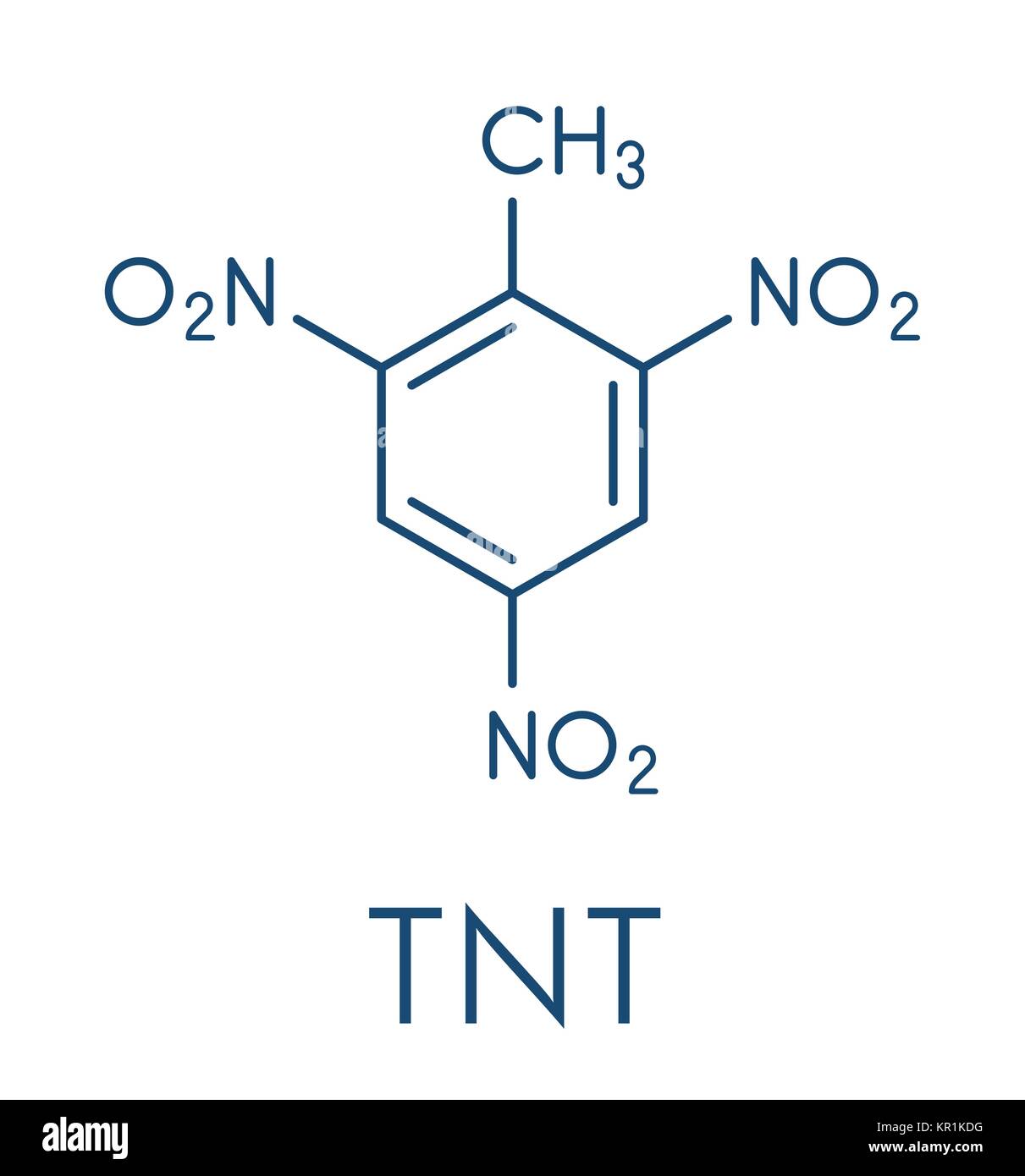 Trinitrotoluene (TNT) high explosive molecule. Skeletal formula. Stock Vector