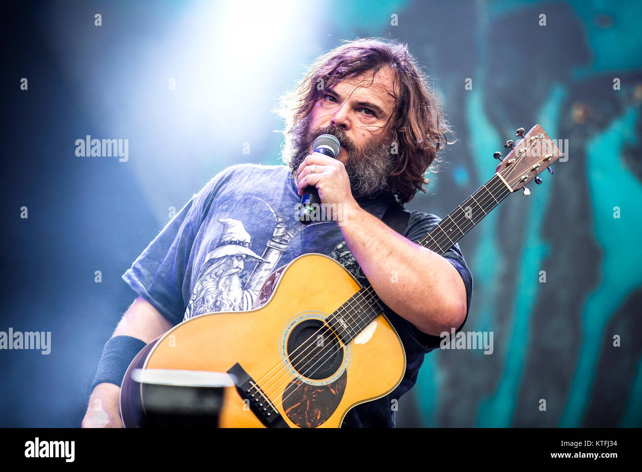 The American comedy rock duo Tenacious D performs a live concert at Swedish music festival Bråvalla Festival 2016. The duo consists of the two actors, musicians and singers Jack Black (pictured) and Kyle Gass. Sweden, 01/07 2016. Stock Photo