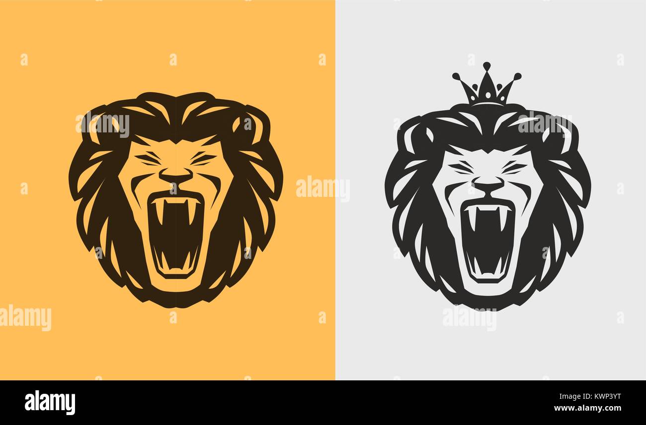 Lion roaring logo or label. Animal, wildlife icon. Vector illustration Stock Vector