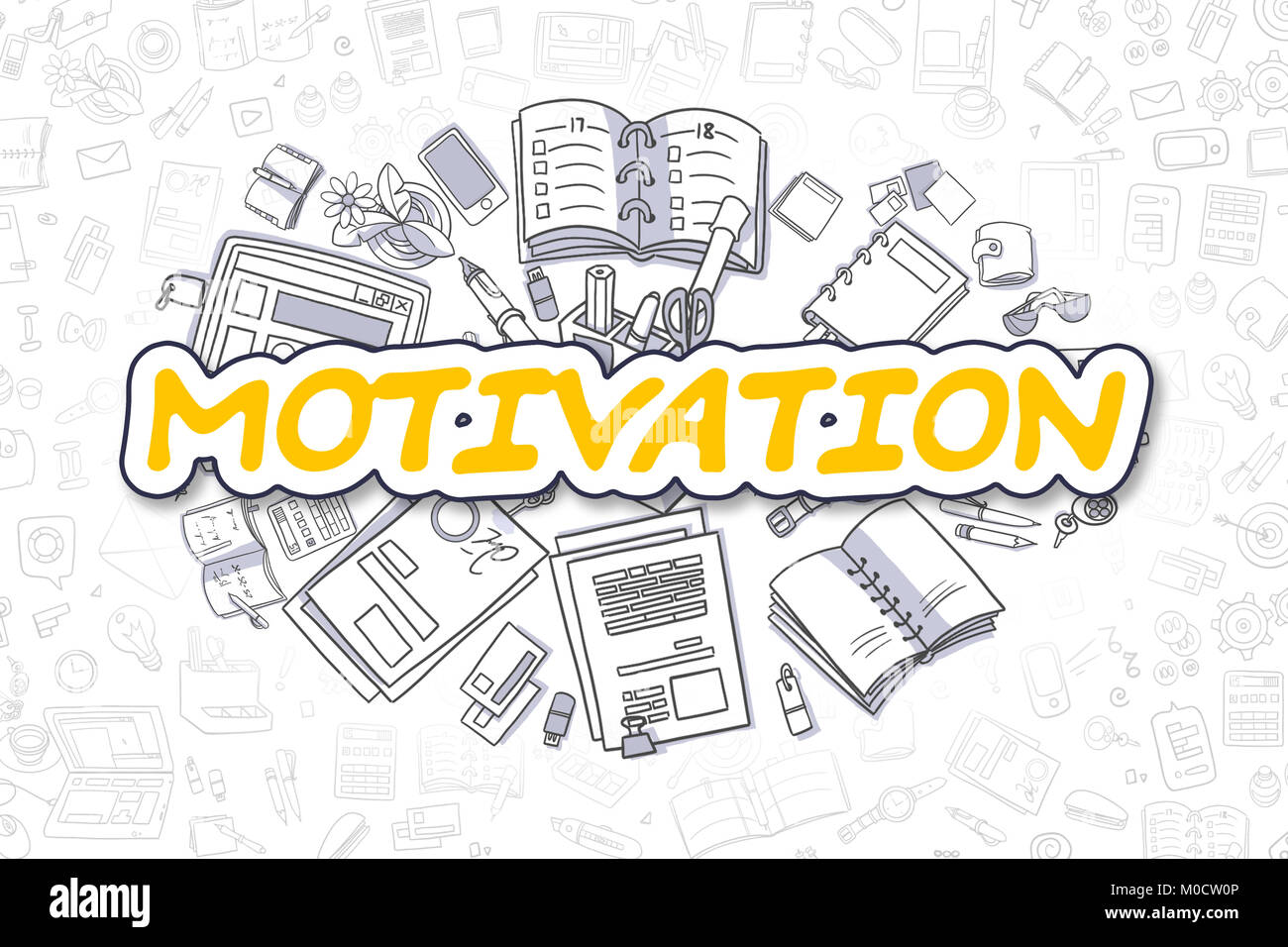 Motivation - Cartoon Yellow Word. Business Concept. Stock Photo