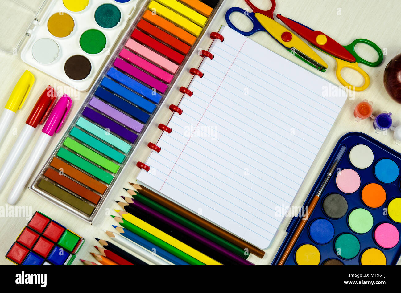 colorful school supplies concept image Stock Photo