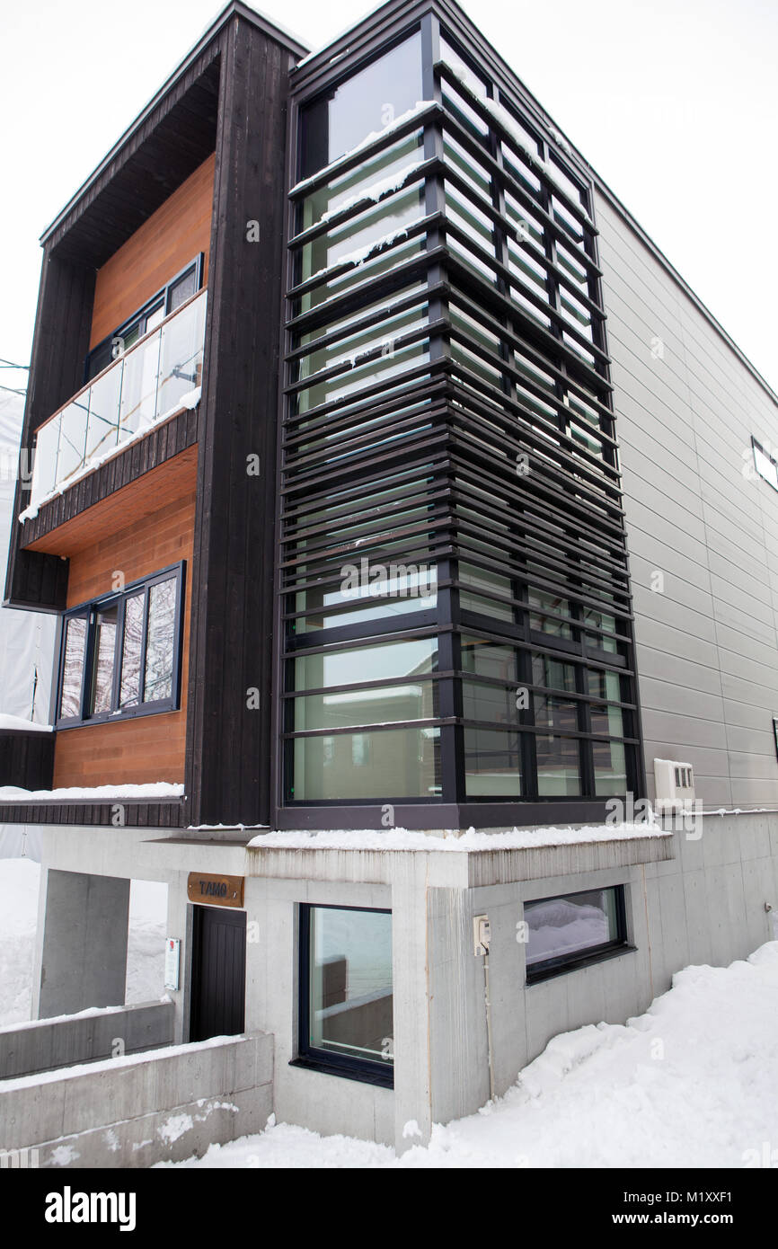 Modern Japanese Architecture, Niseko, Hokkaido, japan Stock Photo