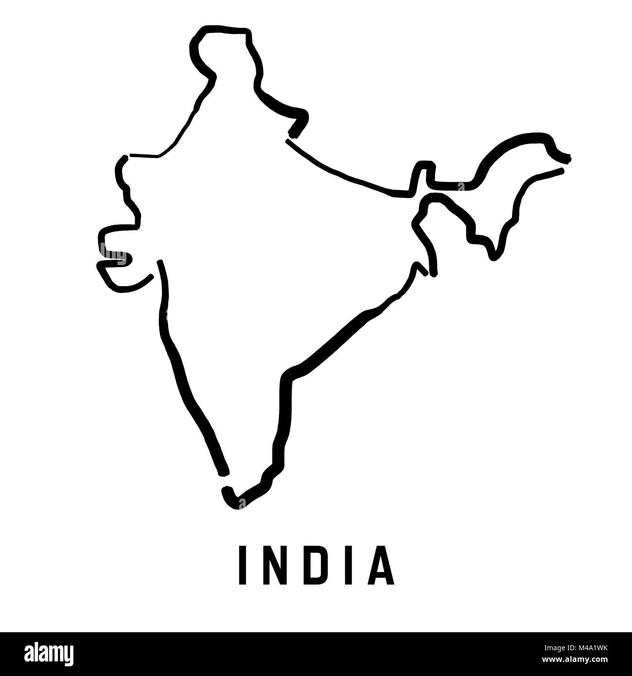 India simple map outline - smooth simplified country shape map vector. Stock Vector