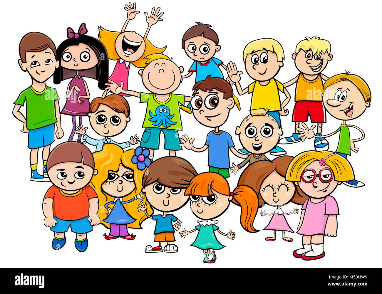 children characters group cartoon illustration Stock Photo - Alamy