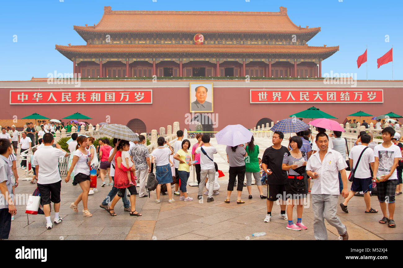 Tienanmen square beijing monument Mao Zedong Stock Photo