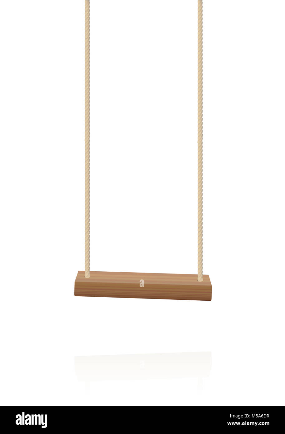 Swing. Simple wooden playground toy, a wooden plank and two ropes - illustration on white background. Stock Photo