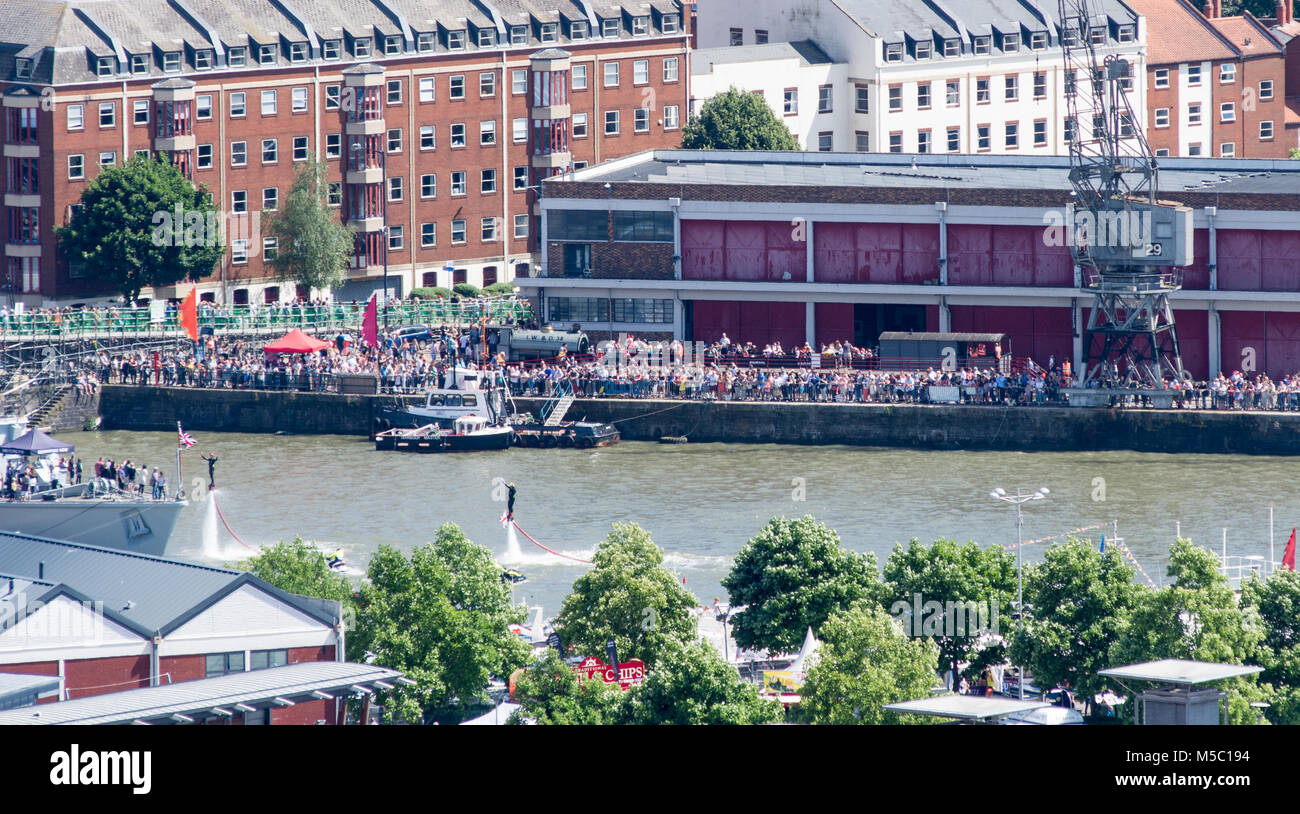 Bristol, England - July 17, 2016: Crowds gather on Prince's Wharf on Bristol's historic harbourside to watch events at the annual harbour festival. Stock Photo