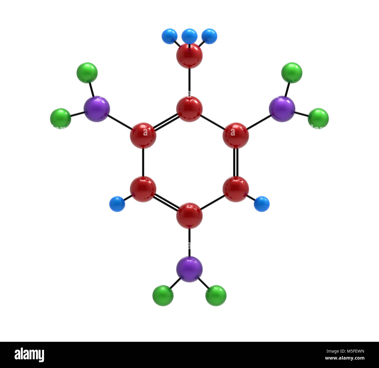 Molecule of trinitrotoluene, 3D render, isolated on white Stock Photo