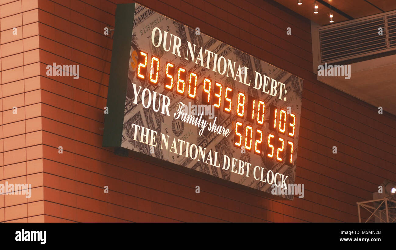 NEW YORK, USA- DECEMBER 2017: National Debt of USA clock in Manhattan Stock Photo