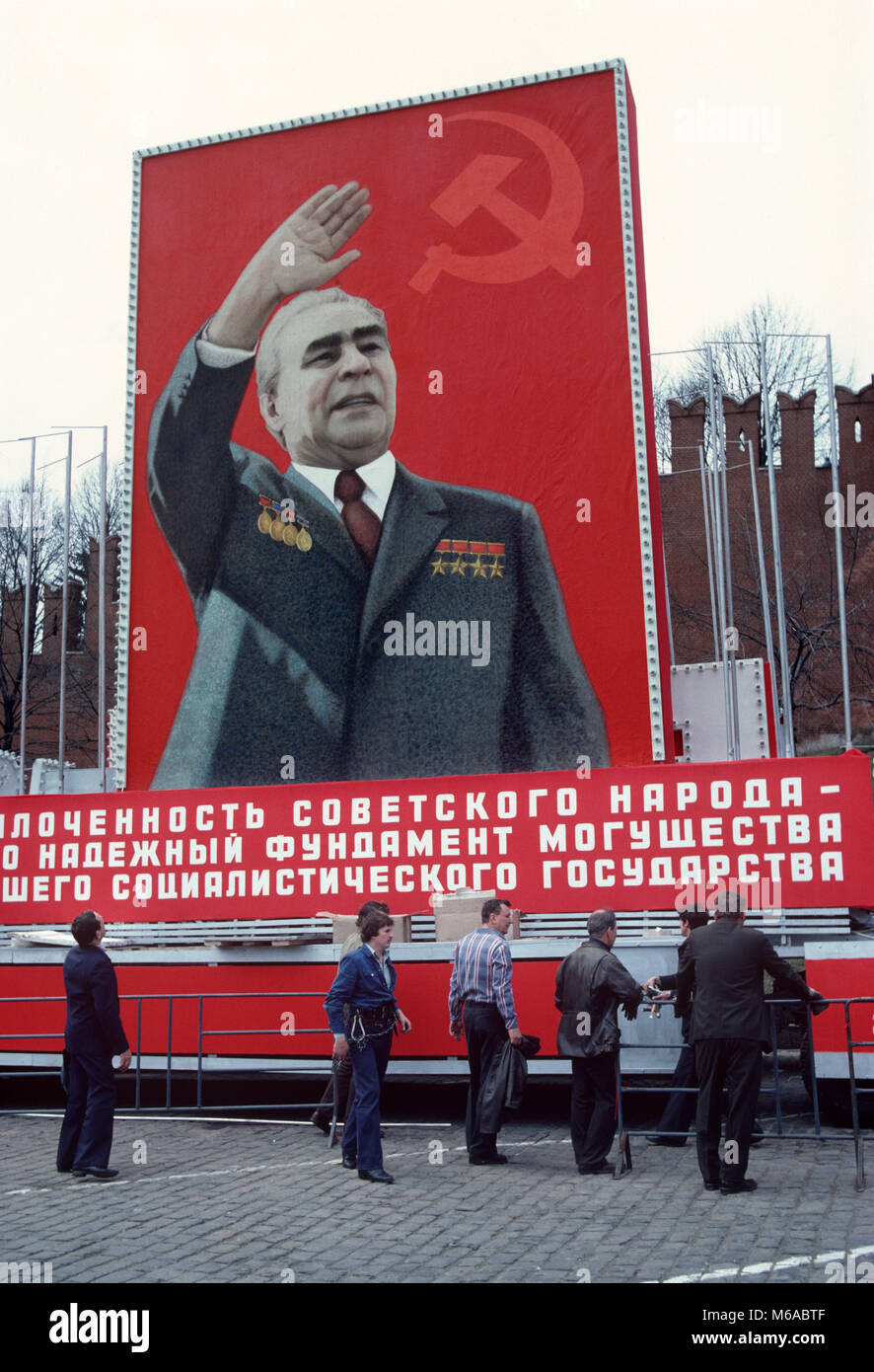 Poster of Leonid Brezhnev, former General Secretary of the Central Committee of the Communist Party of the Soviet Union, Moscow, Russia Stock Photo