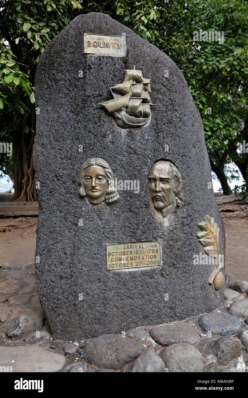 Monument, landing Bounty 1788, portrait of Captain Bligh and Fletcher Christian, Pointe Venus, Tahiti, French Polynesia Stock Photo