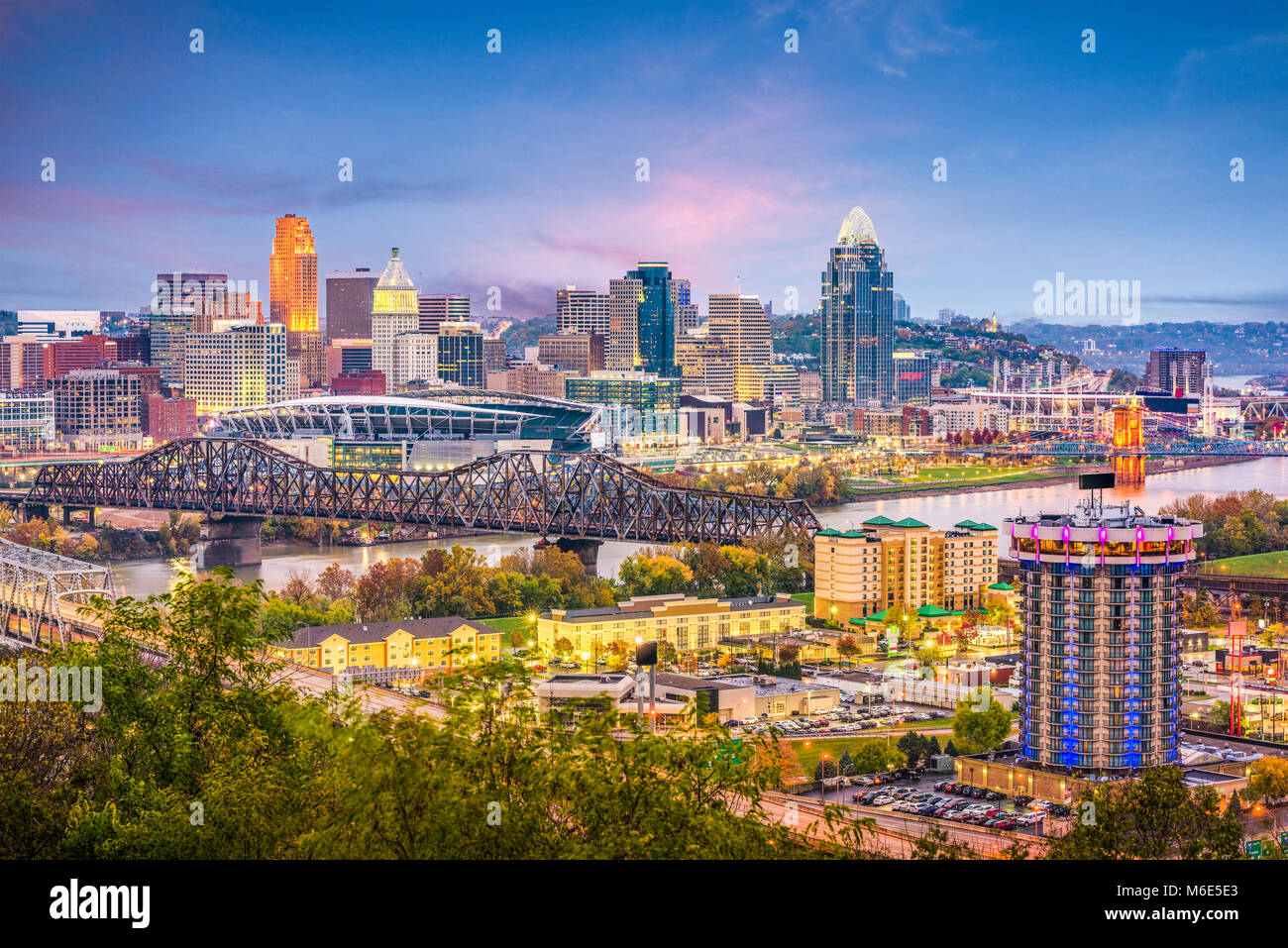 Cincinnati, Ohio, USA skyline at dusk. Stock Photo