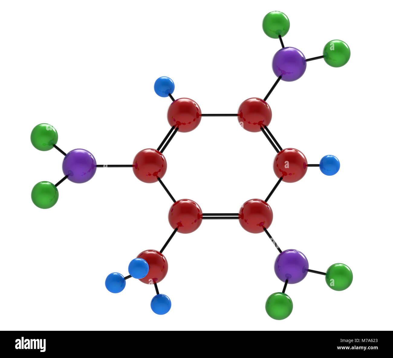 Molecule of trinitrotoluene, 3D render, isolated on white Stock Photo