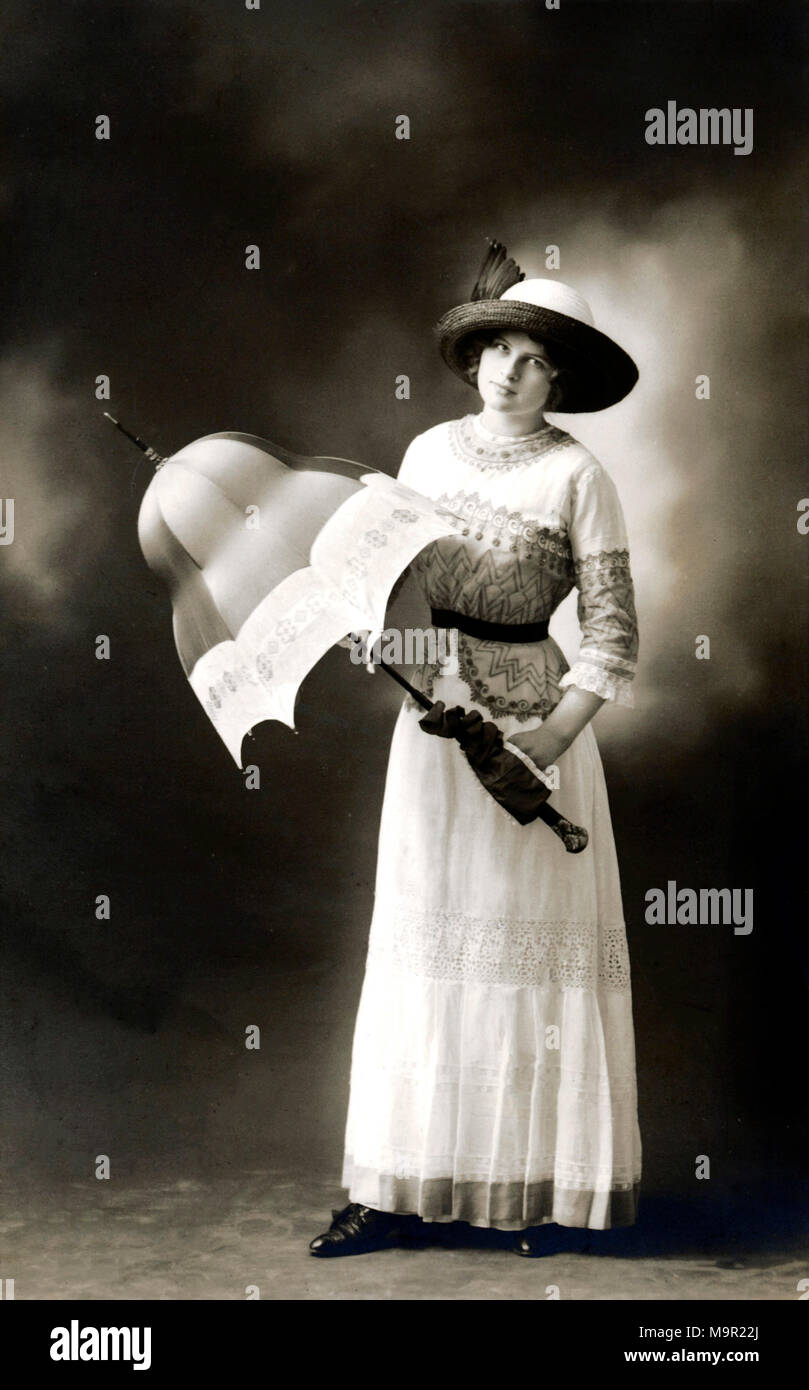 Fashion, Woman with Parasol, 1910s, Germany Stock Photo