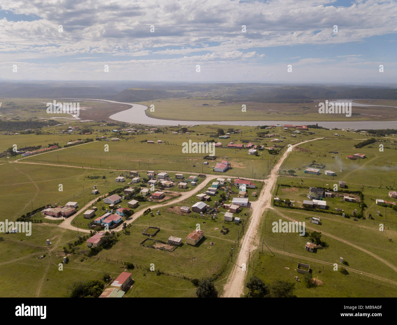 Aerial view of remote village in southern africa Stock Photo