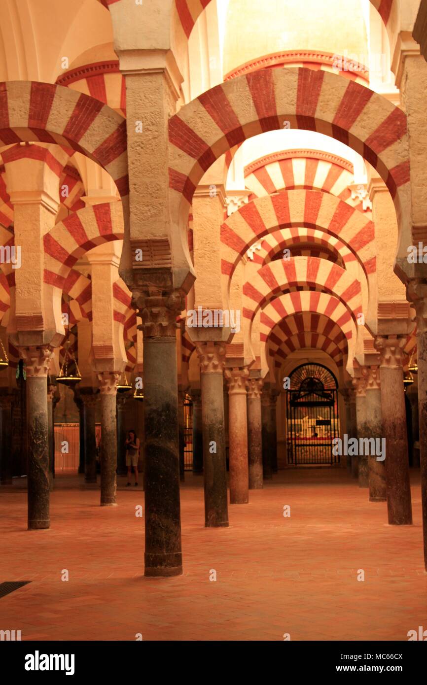 Hypostyle Hall with Red and White Arches, Mosque-Cathedral of Cordoba, Spain Stock Photo