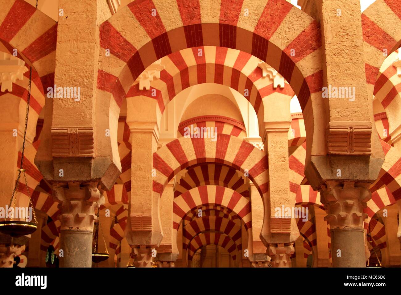 Hypostyle Hall with Red and White Arches, Mosque-Cathedral of Cordoba, Spain Stock Photo