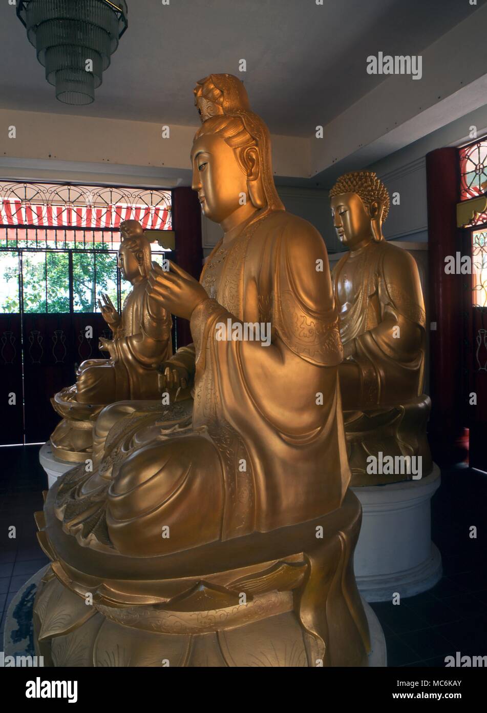 Giant Statues of Buddha in the temple of Kek Lok Si Penang Malaysia Stock Photo