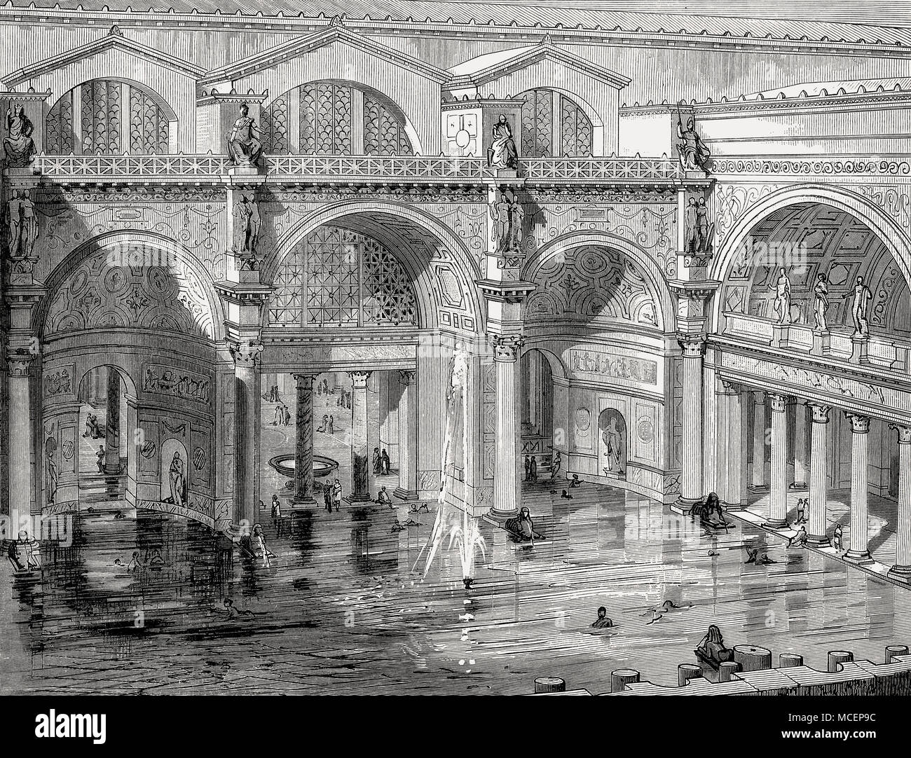 The Baths of Caracalla in ancient Rome, Italy, Reconstruction Stock Photo