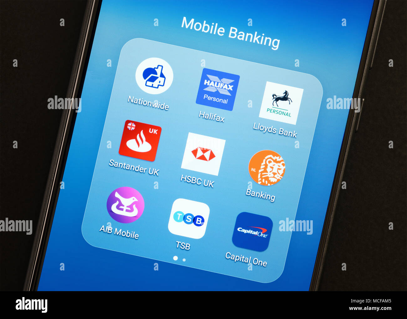 Banking Apps on a Smartphone, UK Stock Photo