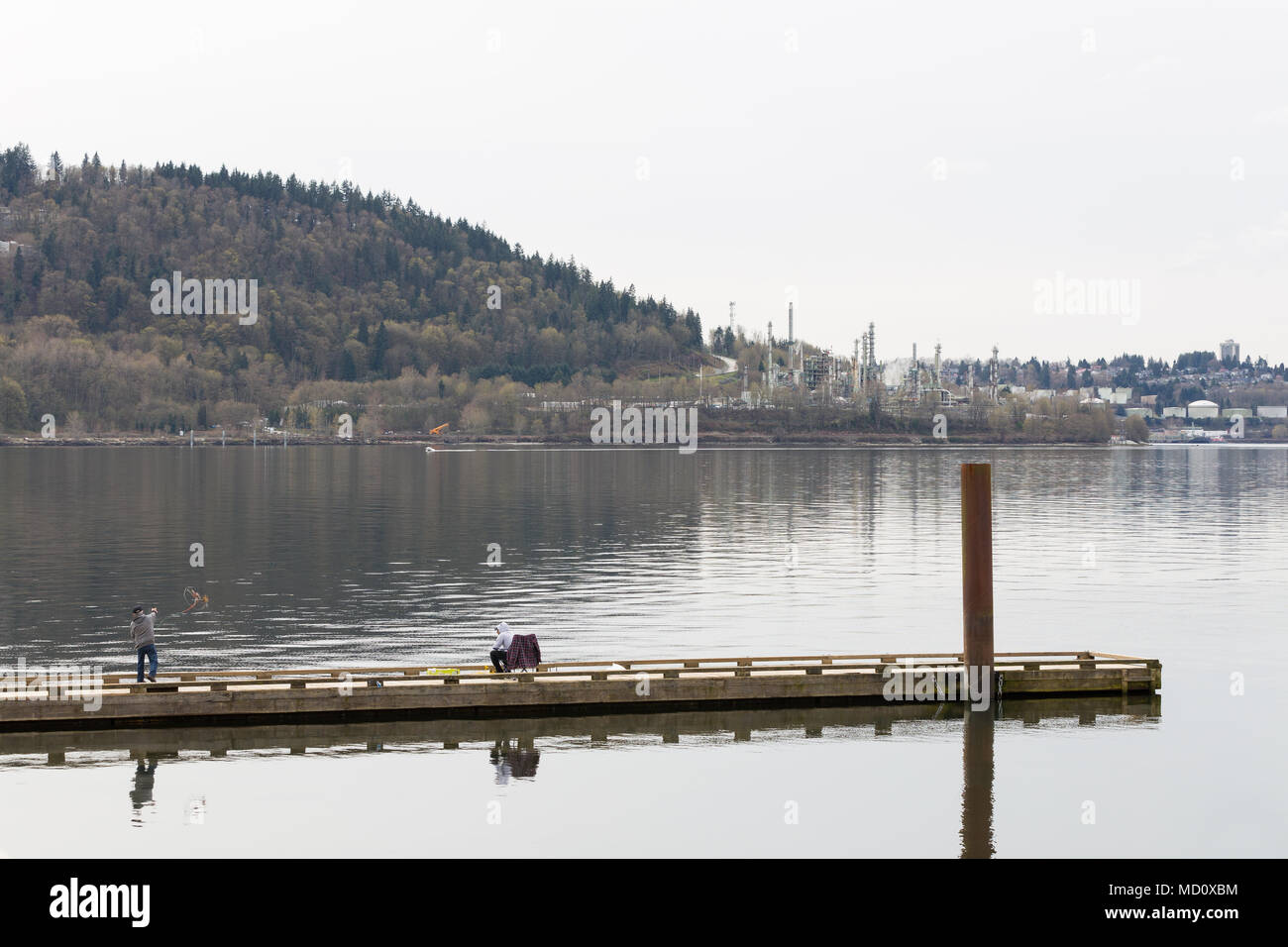 NORTH VANCOUVER, BC, CANADA - APR 09, 2018: The Parkland refinery on Burnaby mountain, with pipeline construction taking place. Stock Photo