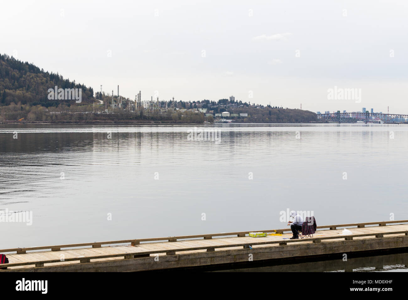 NORTH VANCOUVER, BC, CANADA - APR 09, 2018: The Parkland refinery on Burnaby mountain, with pipeline construction taking place. Stock Photo